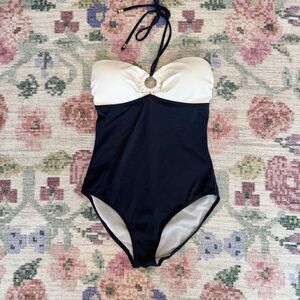 Boden Womens One Piece Swimsuit US 6 UK 10 Halter Strap Colorblock Navy Nautical